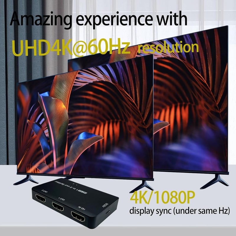 PAKLIMCN HDMI Splitter 1 in 2 Out, 1x2 HDMI Splitter 2 Port Adapter, 4Kx2K@60Hz 3D Full HD Distributor for PS4 Fire Stick HDTV (4K1in 2 Out) - Image 5